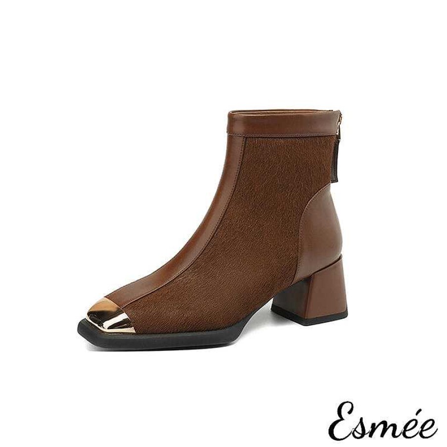 Shoes Esmée | Leather Ankle Boots With Horsehair Design And Metal Toe Cap