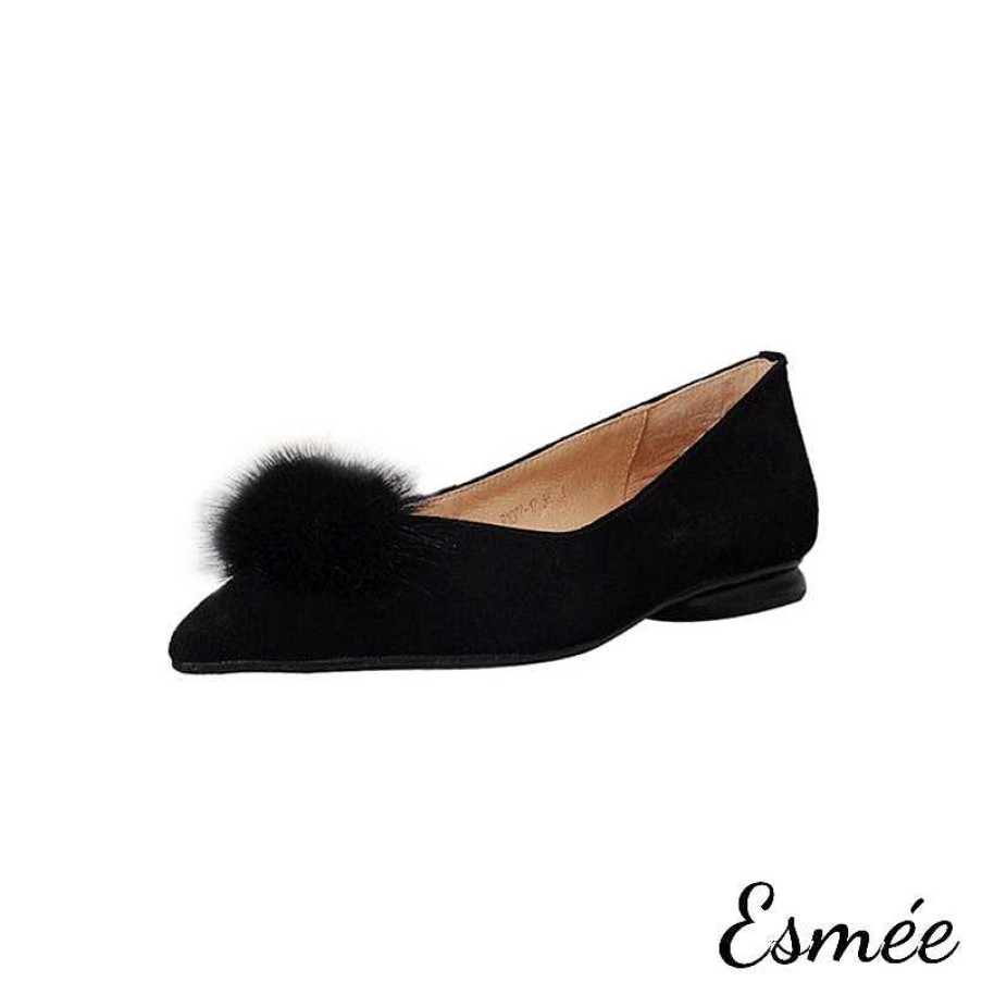 Shoes Esmée | Suede Flats With Fuzzy Balls