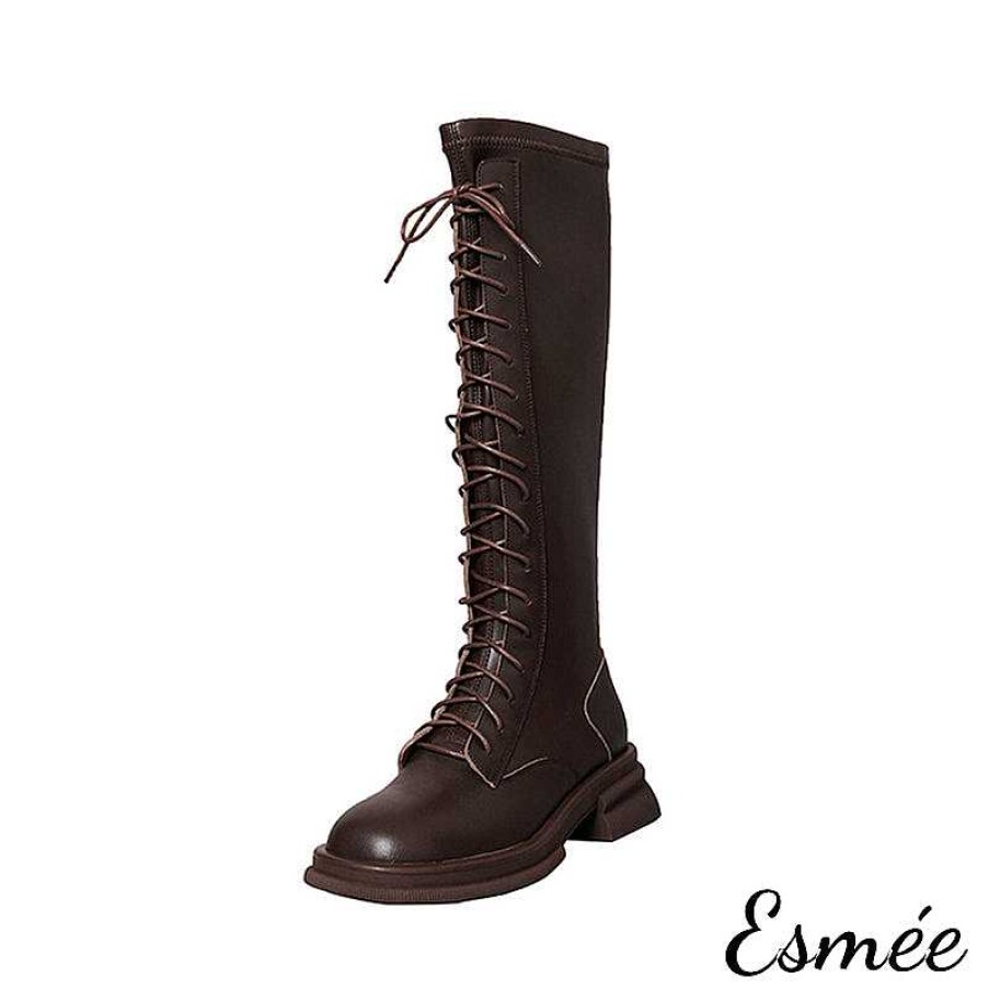 Shoes Esmée | Leather Lace-Up Long Boots