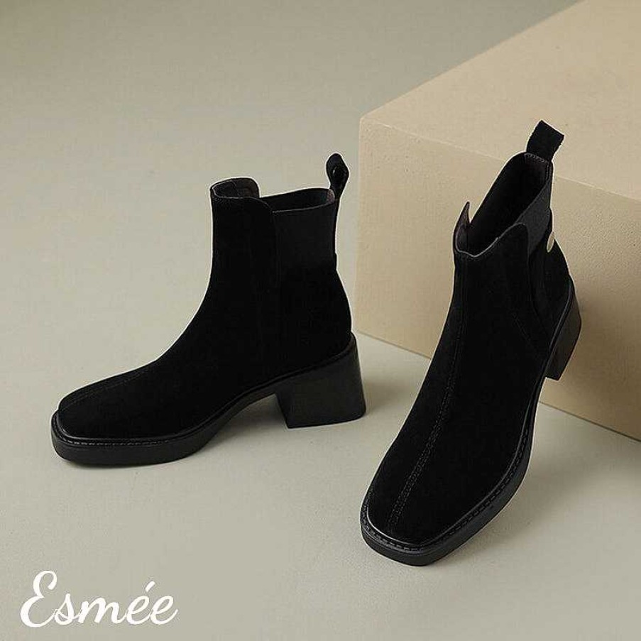 Shoes Esmée | Suede Ankle Boots With Rear Ribbon Design