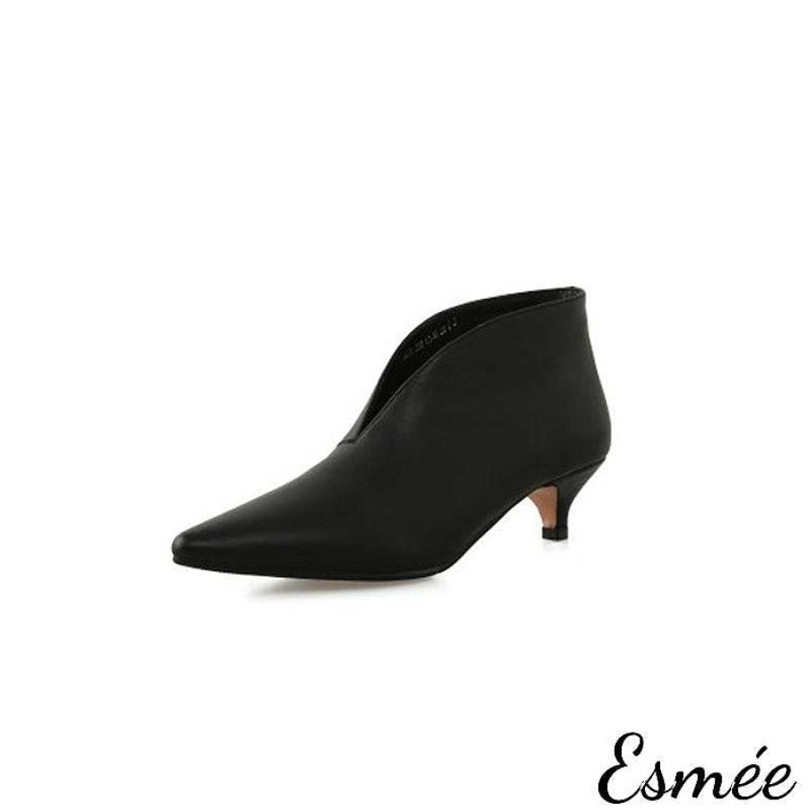 Shoes Esmée | Leather Ankle Boots With V-Cut Design And Kitten Heels