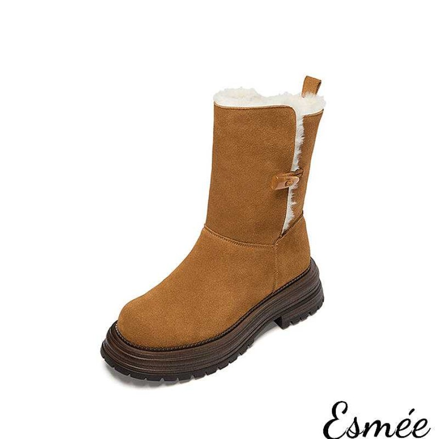 Shoes Esmée | Suede Snow Boots With Sheep Hair Design