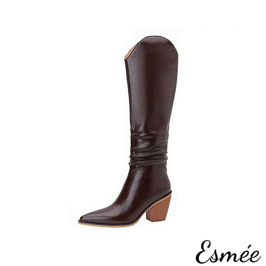 Shoes Esmée | Leather Cowboy Long Boots With Riding Heels